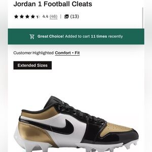 Nike Jordan 1 Black and Gold Football Cleats